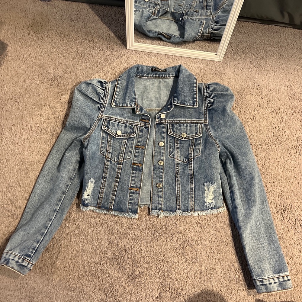 SheIn Cropped Denim Jacket - Distressed